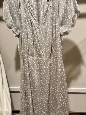 Rebecca Taylor Taupe and White Printed Midi Dress
